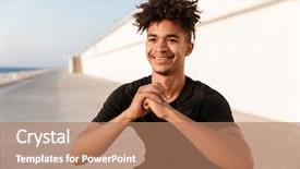  Presentation with exercises - Presentation with young guy sportsman make exercise background and a coral colored foreground