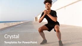  Presentation with exercises - Presentation theme having young guy sportsman make exercise background and a gray colored foreground