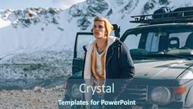  Presentation with vehicle rental - PPT theme having young guy standing alone near 4x4 vehicle and enjoying view of mountains winter offroad trip on rental car to wild nature background and a ocean colored foreground