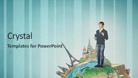  Presentation with earth - PPT layouts with young guy standing on earth background and a light blue colored foreground