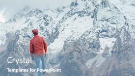  Presentation with hiking mountain - Colorful PPT theme enhanced with young-guy-standing-on-mountain backdrop and a seafoam green colored foreground
