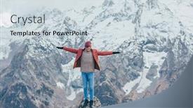 Presentation with mountain hiking - Presentation having young-guy-standing-on-mountain background and a sky blue colored foreground