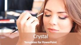  Presentation with makeup brushes and make up - Audience pleasing PPT theme consisting of young guy stylist doing makeup backdrop and a coral colored foreground