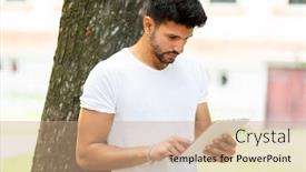  Presentation with wireless internet - Presentation theme enhanced with young-guy-using-a-digital background and a coral colored foreground