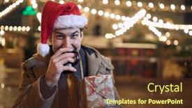 Presentation with magical - Slide set consisting of young-guy-with-christmas-cap background and a tawny brown colored foreground