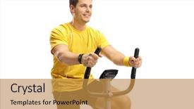  Presentation with stationary - Amazing slide set having young guy with headphones exercising backdrop and a gold colored foreground