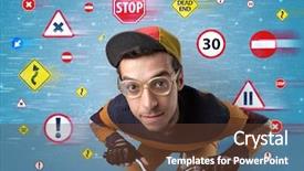  Presentation with highway - Slide set featuring young guy with stylish outlook background and a  colored foreground