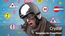  Presentation with qr code - PPT theme enhanced with young guy with stylish outlook background and a  colored foreground