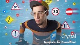  Presentation with qr code - Slide deck with young guy with stylish outlook background and a  colored foreground