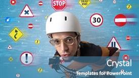  Presentation with economic outlook - Audience pleasing slides consisting of young guy with stylish outlook backdrop and a  colored foreground