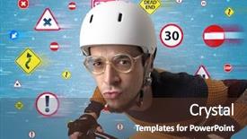  Presentation with economic outlook - Cool new slides with young guy with stylish outlook backdrop and a tawny brown colored foreground