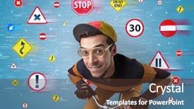  Presentation with economic outlook - Audience pleasing presentation theme consisting of young guy with stylish outlook backdrop and a tawny brown colored foreground