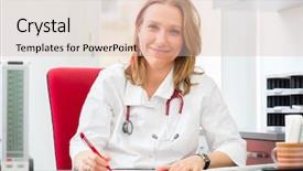  Presentation with medical desk - Beautiful slide deck featuring young gynaecologist writing medical prescription backdrop and a lemonade colored foreground