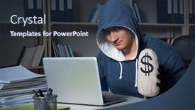  Presentation with computer hacking - Cool new slides with young-hacker-hacking-into-computer backdrop and a tawny brown colored foreground