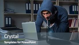  Presentation with computer hacking - Theme having young hacker hacking into computer background and a ocean colored foreground