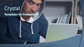  Presentation with hacking - Presentation theme featuring young hacker hacking into computer at night background and a ocean colored foreground