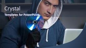  Presentation with hacking - Presentation design featuring young hacker hacking into computer at night background and a tawny brown colored foreground