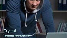  Presentation with computer hacking - Beautiful presentation design featuring young hacker hacking into computer at night backdrop and a ocean colored foreground