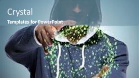  Presentation with cyber - Audience pleasing presentation theme consisting of hacker in cyber security concept backdrop and a teal colored foreground