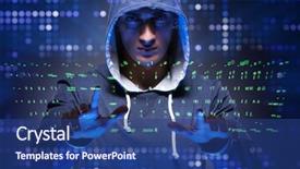  Presentation with cyber crime - Audience pleasing presentation theme consisting of young hacker in cyber security backdrop and a ocean colored foreground