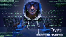  Presentation with cyber security - Slide set with young hacker in cyber security background and a ocean colored foreground