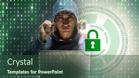  Presentation with hacker - Amazing PPT theme having young hacker in cybersecurty concept backdrop and a ocean colored foreground