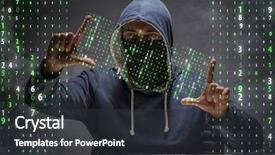  Presentation with data security - Slide deck featuring young hacker in data security background and a dark gray colored foreground