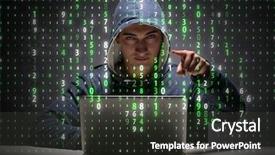  Presentation with data security - Colorful theme enhanced with young hacker in data security backdrop and a dark gray colored foreground