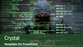  Presentation with cyber security - Cool new presentation theme with young hacker in data security backdrop and a tawny brown colored foreground