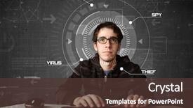  Presentation with hacking - Theme enhanced with young hacker in futuristic enviroment background and a tawny brown colored foreground