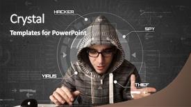  Presentation with hacking - Presentation consisting of young hacker in futuristic enviroment background and a dark gray colored foreground