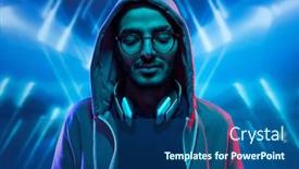  Presentation with system computer - Cool new slides with young-hacker-in-hoody-sweatshirt backdrop and a ocean colored foreground