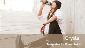  Presentation with water cup - Presentation theme enhanced with young handicapped woman having bionic background and a coral colored foreground