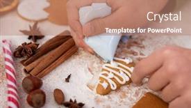  Presentation with decorate - Beautiful slides featuring young-hands-decorate-gingerbread-cookie backdrop and a coral colored foreground