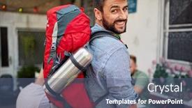  Presentation with photo - Presentation design having young-handsom-adventurer-posing background and a ocean colored foreground