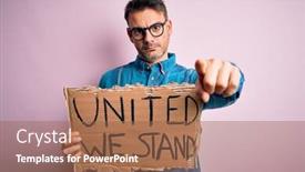  Presentation with united - Presentation design enhanced with young-handsome-activist-man-asking background and a coral colored foreground