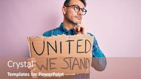  Presentation with questions question marks idea - PPT theme having young-handsome-activist-man-asking background and a coral colored foreground