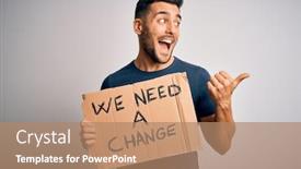 Presentation with envvironmental activist - Colorful presentation design enhanced with young-handsome-activist-man-protesting backdrop and a coral colored foreground