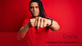  Presentation with violence - Slide deck having young-handsome-african-american-afro background and a crimson colored foreground