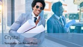 Presentation with african american culture - Colorful presentation theme enhanced with young-handsome-african-american-architect backdrop and a light blue colored foreground