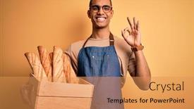  Presentation with bakery - Slide set with young-handsome-african-american-bakery background and a yellow colored foreground