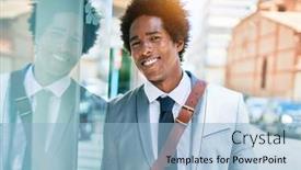  Presentation with wall street - Cool new slide deck with young-handsome-african-american-businessman backdrop and a light blue colored foreground