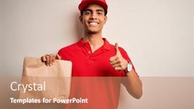  Presentation with food delivery - Amazing slide set having young-handsome-african-american-delivery backdrop and a coral colored foreground