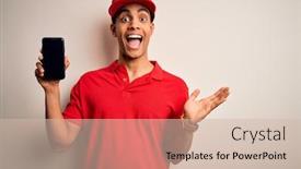  Presentation with smartphone app - Amazing slides having young-handsome-african-american-delivery backdrop and a soft green colored foreground