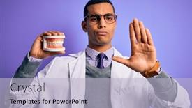  Presentation with denture - Colorful PPT theme enhanced with young-handsome-african-american-dentist backdrop and a light blue colored foreground