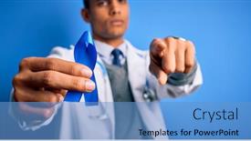  Presentation with blue ribbon symbol - PPT layouts with young-handsome-african-american-doctor background and a teal colored foreground
