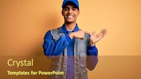  Presentation with handyman - Presentation design having young-handsome-african-american-handyman background and a tawny brown colored foreground