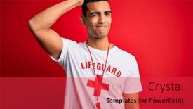  Presentation with lifeguard - PPT theme having young-handsome-african-american-lifeguard background and a red colored foreground