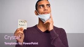  Presentation with medical face mask - Slide deck featuring young-handsome-african-american-man background and a tawny brown colored foreground