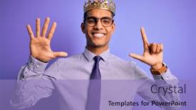  Presentation with king crown - Presentation theme consisting of young-handsome-african-american-man background and a light blue colored foreground